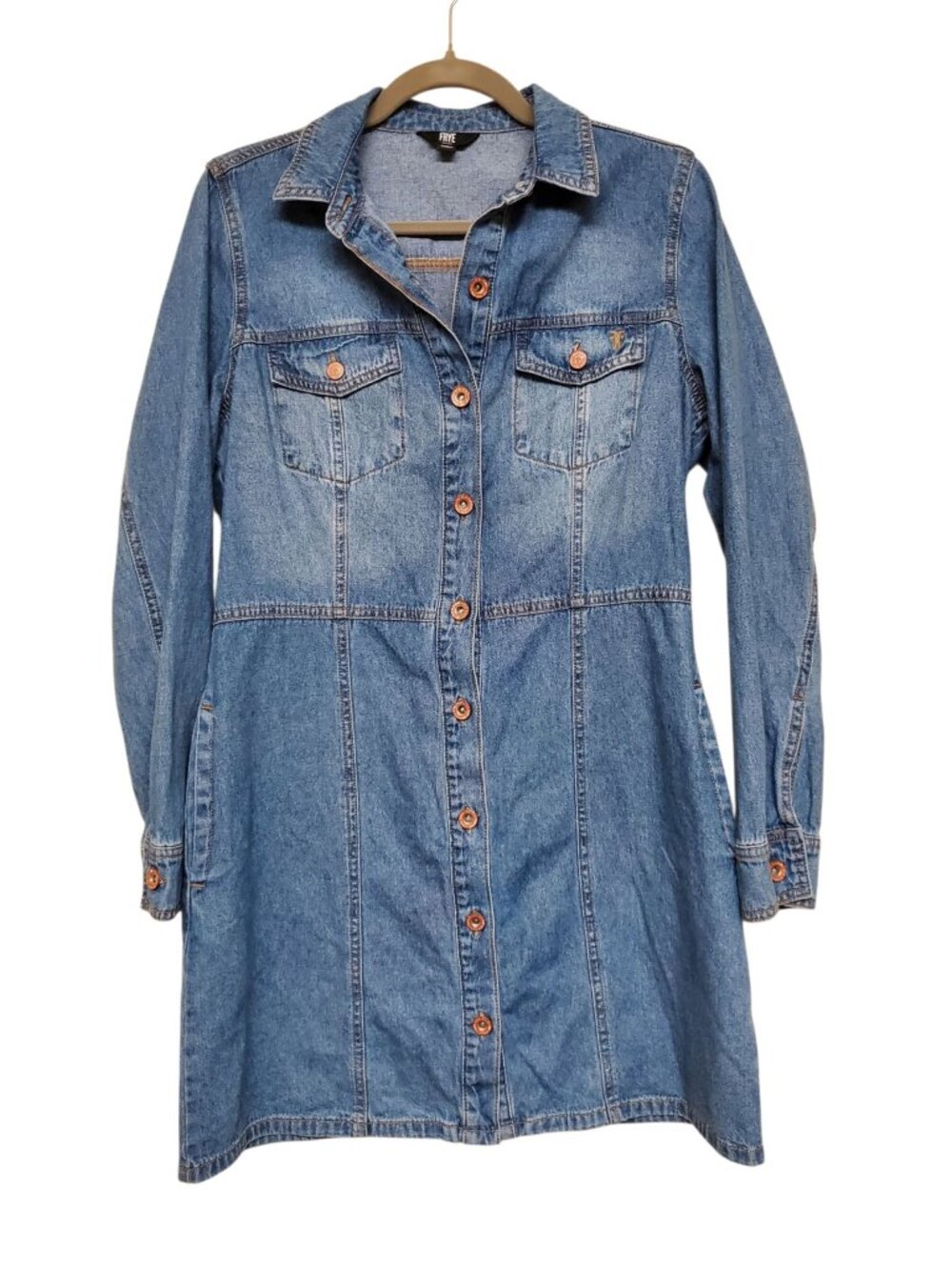 Frye Women's Cotton Medium Wash Long Sleeve Country Cowgirl Denim Shirtdress S
